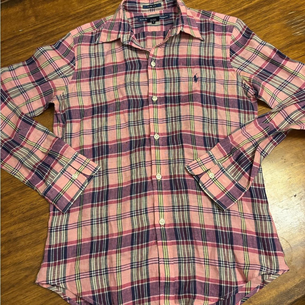 Ralph Lauren Sport‎ women's long-sleeve checkered linen shirt slim fit - size 8